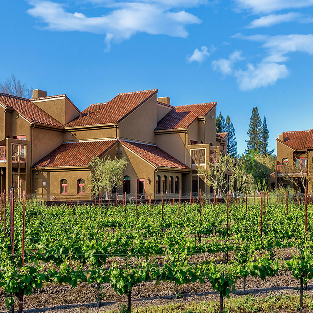 Vintners Resort is an intimate hideaway set amidst redwood trees, colorful gardens, and fountain courtyards